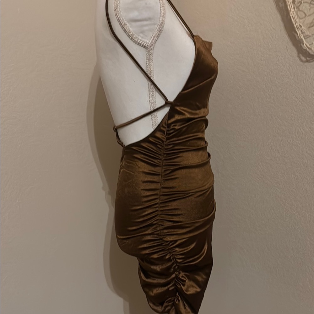 Elegant Brown Satin Dress - Picture 10 of 10